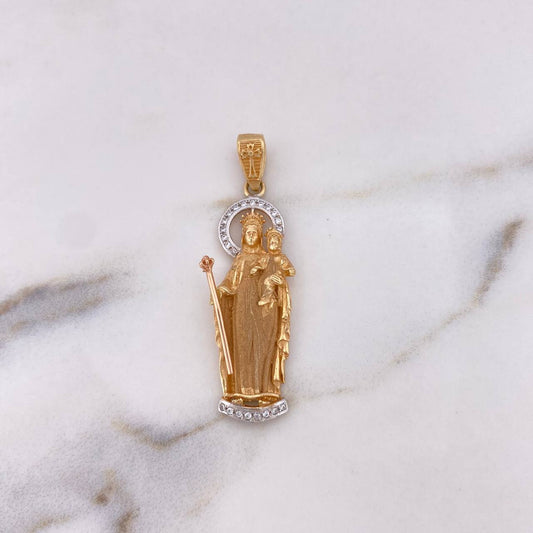 Dije Virgen Del Carmen 5.95gr / 4.6cm / Circones Blancos Tres Oros 18K &