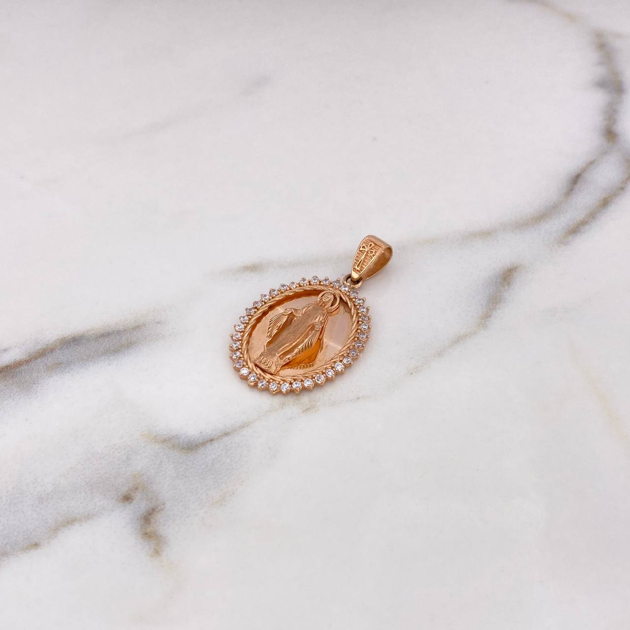 Dije Virgen Milagrosa 8.05gr / 3.7cm / Circones Blancos Oro Rosa 18K #
