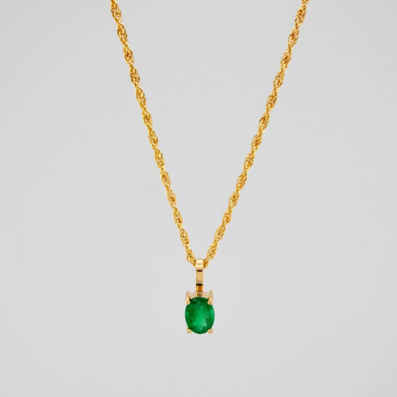 Set Lazo+Ovalo Esmeralda 1.3gr / 50cm / 1.2mm Oro Amarillo 18K
