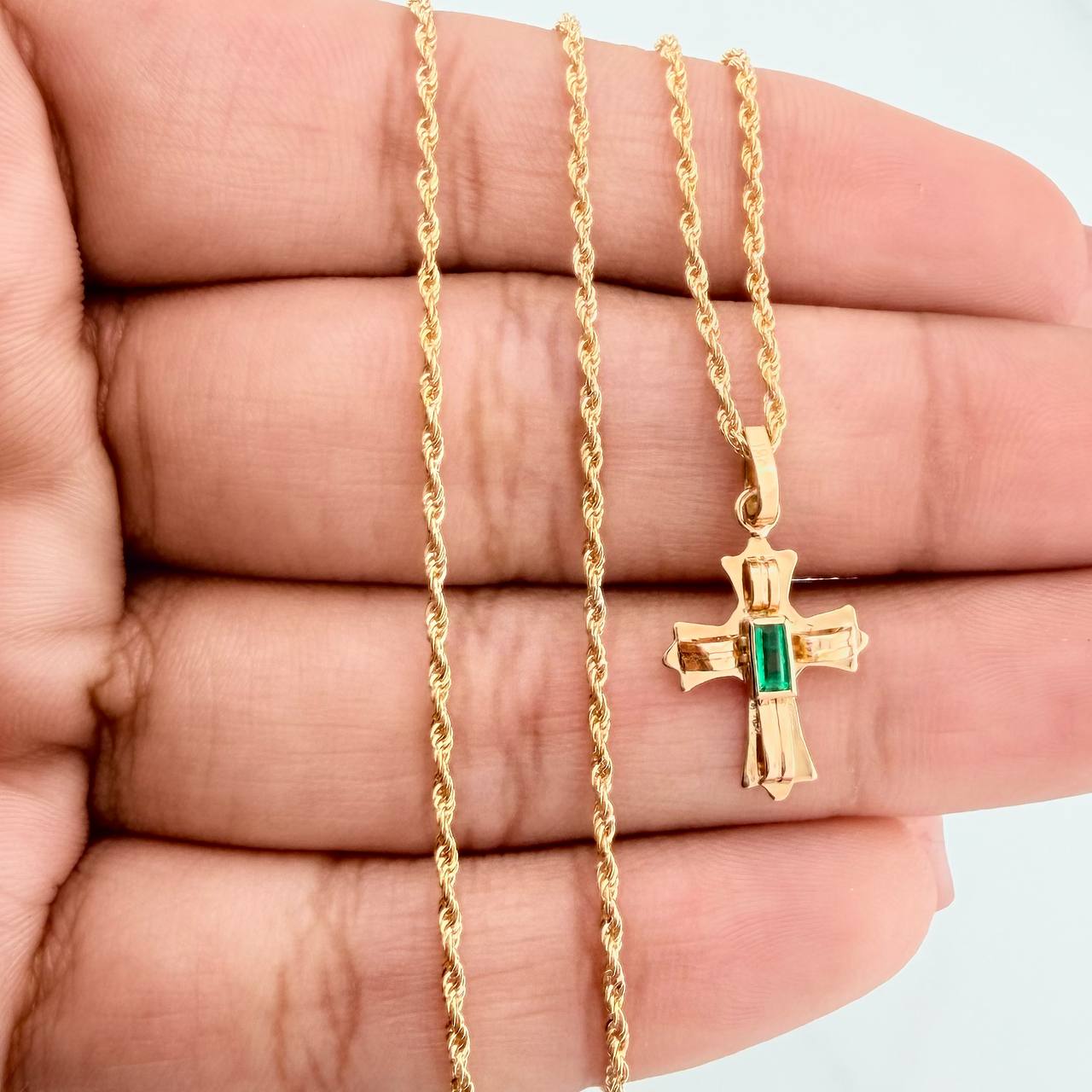 Set Lazo+ Cruz Custodia Esmeralda 1.6gr / 50cm / 1.2mm Oro Amarillo 18K