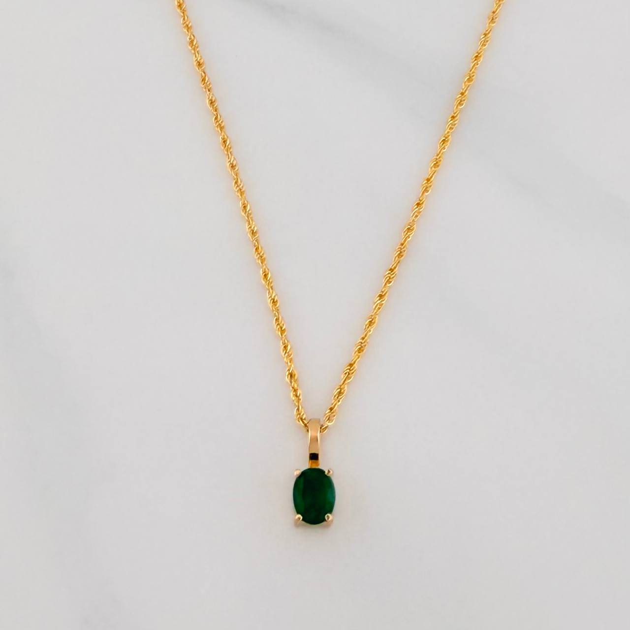 Set Lazo+Ovalo Esmeralda 1.3gr / 50cm / 1.2mm Oro Amarillo 18K