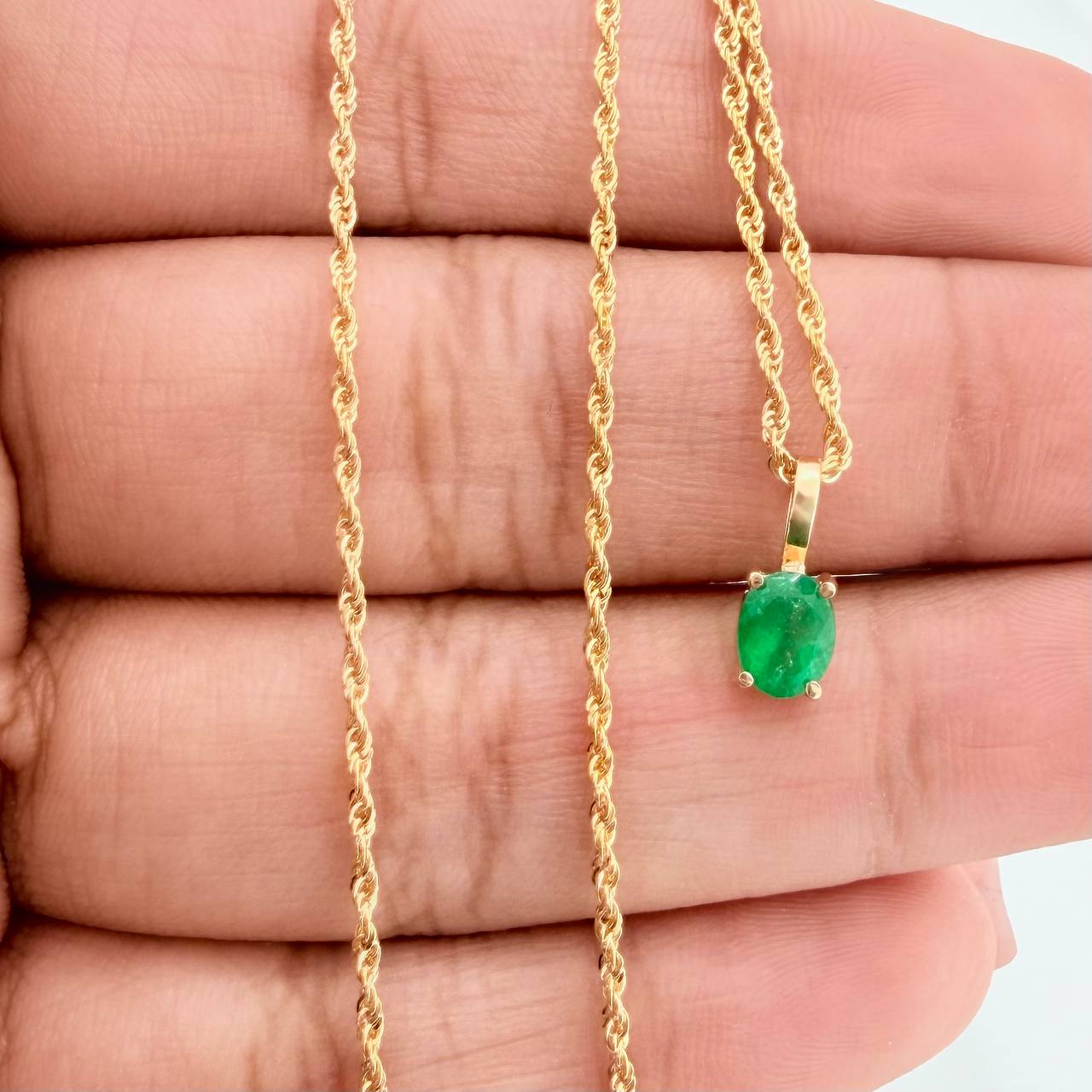 Set Lazo+Ovalo Esmeralda 1.3gr / 50cm / 1.2mm Oro Amarillo 18K