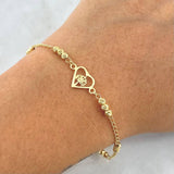 Pulso Aro Seguido Corazon - Arbol de la vida 2.25gr / 18cm / 3mm Bola Diamantada Oro Amarillo 18K ©
