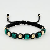 Pulsera Tejida Negra Morralla Esmeralda Cubica 5Und Bolas 8Und Oro Amarillo 18K