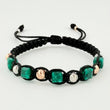 Pulsera Tejida Negra Morralla Esmeralda Cubica 5Und Bolas 8Und Tres Oros 18K