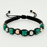 Pulsera Tejida Negra Morralla Esmeralda Cubica 5Und Bolas 8Und Tres Oros 18K