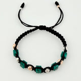 Pulsera Tejida Negra Morralla Esmeralda Cubica 5Und Bolas 8Und Tres Oros 18K