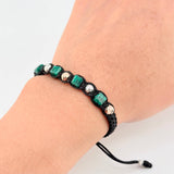 Pulsera Tejida Negra Morralla Esmeralda Cubica 5Und Bolas 8Und Tres Oros 18K