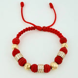 Pulsera Tejida Roja Neo Cilindros Triado Bolas 4Und Oro Amarillo 18K