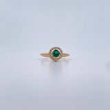 Anillo Solitario Halo Circular Tupido 2.25gr / T5 1/4 / Circones Verde Blancos Oro Amarillo 18K &