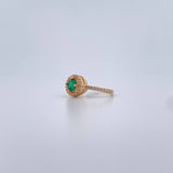 Anillo Solitario Halo Circular Tupido 2.25gr / T5 1/4 / Circones Verde Blancos Oro Amarillo 18K &