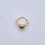Anillo Solitario Halo Circular Tupido 2.25gr / T5 1/4 / Circones Verde Blancos Oro Amarillo 18K &