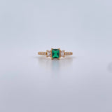 Anillo Solitario Halo Estela 2.8gr / T6 3/4 / Circones Verde Blancos Oro Amarillo 18K &