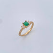 Anillo Solitario Halo Estela 2.8gr / T6 3/4 / Circones Verde Blancos Oro Amarillo 18K &