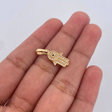 Dije Mano Hamsa 1.25gr / 2.1cm / Circones Negro Blancos Oro Amarillo 18K &