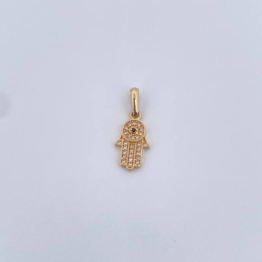 Dije Mano Hamsa 1.25gr / 2.1cm / Circones Negro Blancos Oro Amarillo 18K &