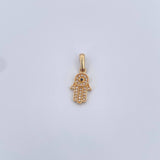 Dije Mano Hamsa 1.25gr / 2.1cm / Circones Negro Blancos Oro Amarillo 18K &