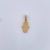 Dije Mano Hamsa 1.25gr / 2.1cm / Circones Negro Blancos Oro Amarillo 18K &