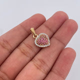 Dije Corazon 1.75gr / 1.9cm / Circones Fucsias Blancos Oro Amarillo 18K &