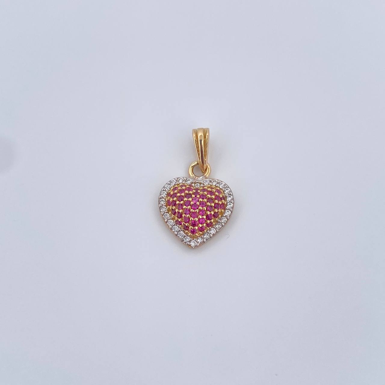 Dije Corazon 1.75gr / 1.9cm / Circones Fucsias Blancos Oro Amarillo 18K &