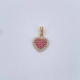 Dije Corazon 1.75gr / 1.9cm / Circones Fucsias Blancos Oro Amarillo 18K &