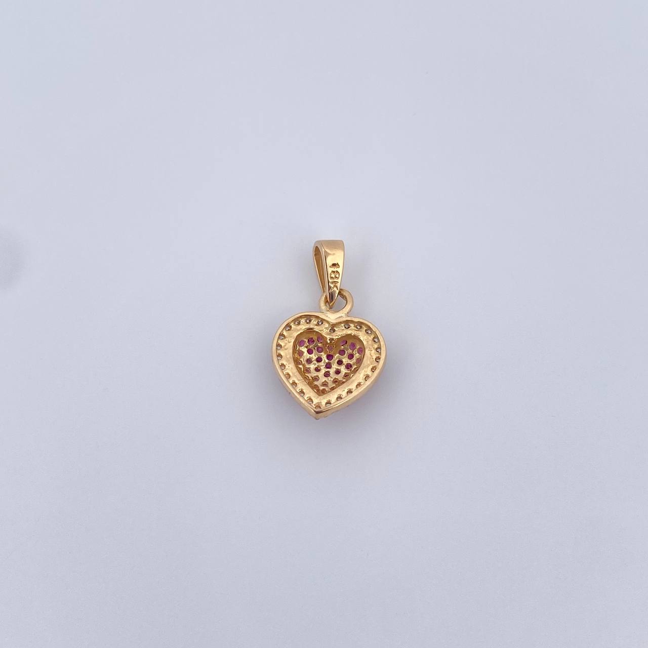 Dije Corazon 1.75gr / 1.9cm / Circones Fucsias Blancos Oro Amarillo 18K &