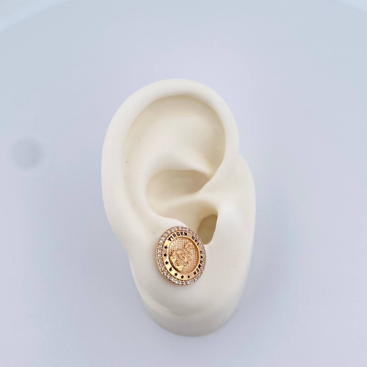 Topos Virgen Del Carmen 4.45gr / Circones Blancos Oro Amarillo 18K &
