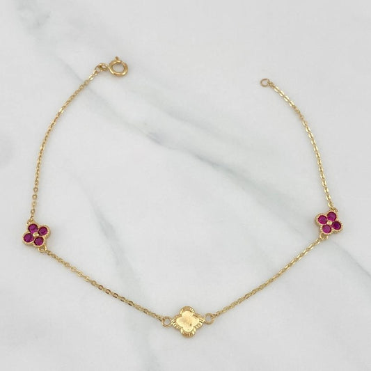 Tobillera Trebol Aro Seguido 3.75 g / 25.5 cm / 1.2 mm Oro Amarillo 18K