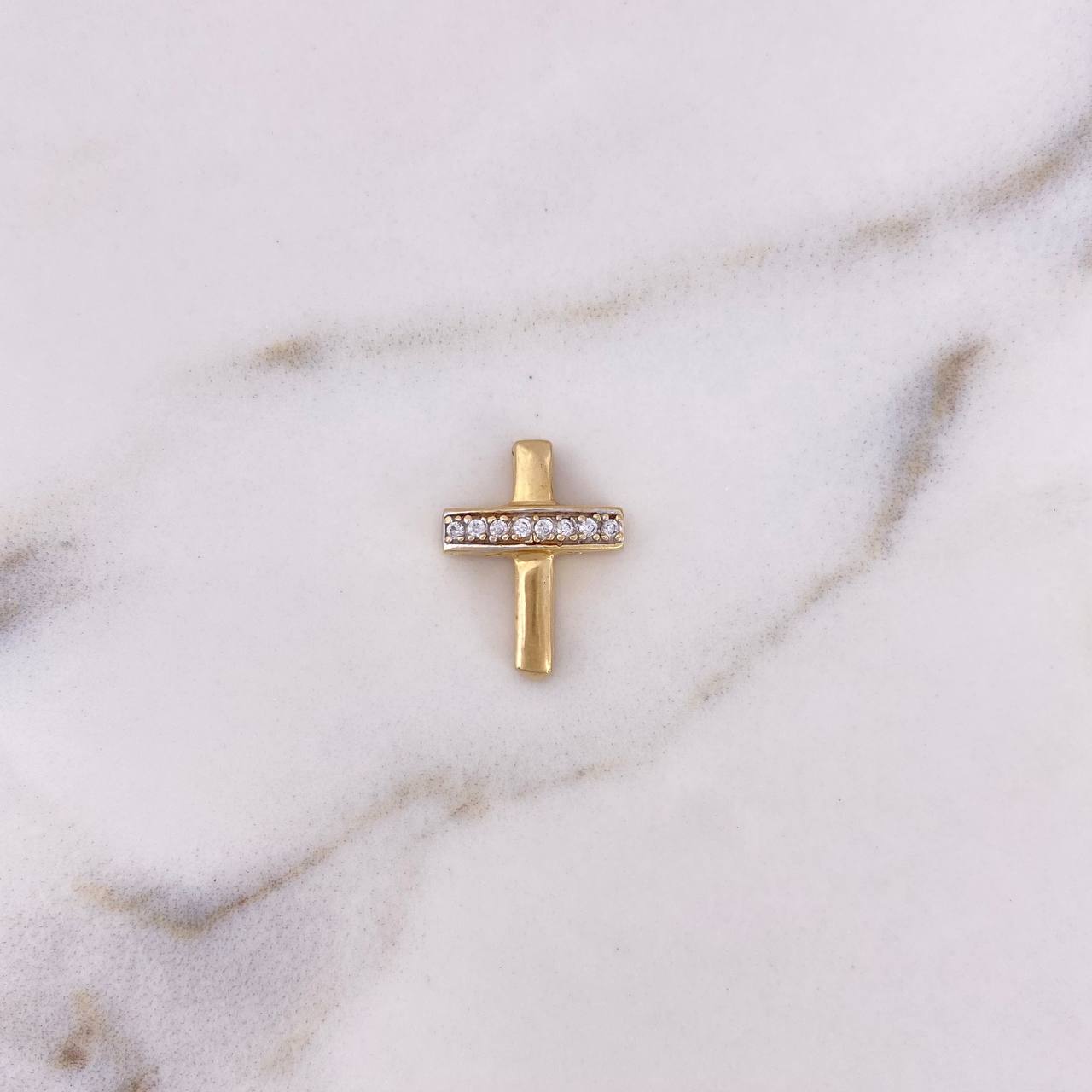 Dije Cruz 1.4gr / 1.6cm / Circones Blancos Dos Oros Amarillo Blanco 18K $