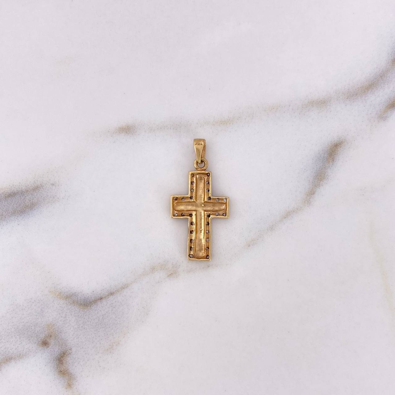 Dije Cruz Liso 1.9gr / 2.6cm / Circones Blancos Oro Amarillo 18K $