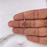 Dije Silueta Cruz 0.9gr / 1.8cm / Circones Fucsias Oro Rosa 18K &