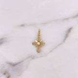 Dije Cruz Flor 0.5gr / 2.2cm / Circon Blanco Oro Amarillo 18K #