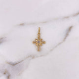 Dije Cruz Flor 0.5gr / 2.2cm / Circon Blanco Oro Amarillo 18K #