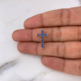Dije Cruz 1.5gr / 1.9cm / Circones Azules Oro Amarillo 18K #
