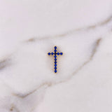 Dije Cruz 1.5gr / 1.9cm / Circones Azules Oro Amarillo 18K #
