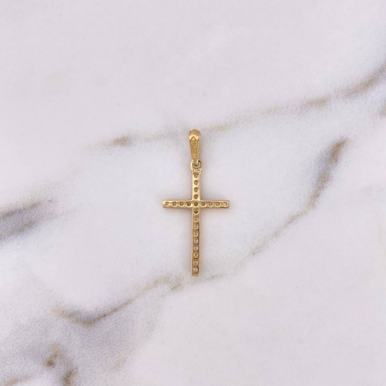 Dije Cruz 1.2gr / 3.1cm / Circones Blancos Oro Amarillo 18K #