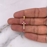 Dije Cruz 1.7gr / 3cm / Circones Blancos Fucsias Oro Amarillo 18K $