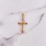 Dije Cruz 1.7gr / 3cm / Circones Blancos Fucsias Oro Amarillo 18K $