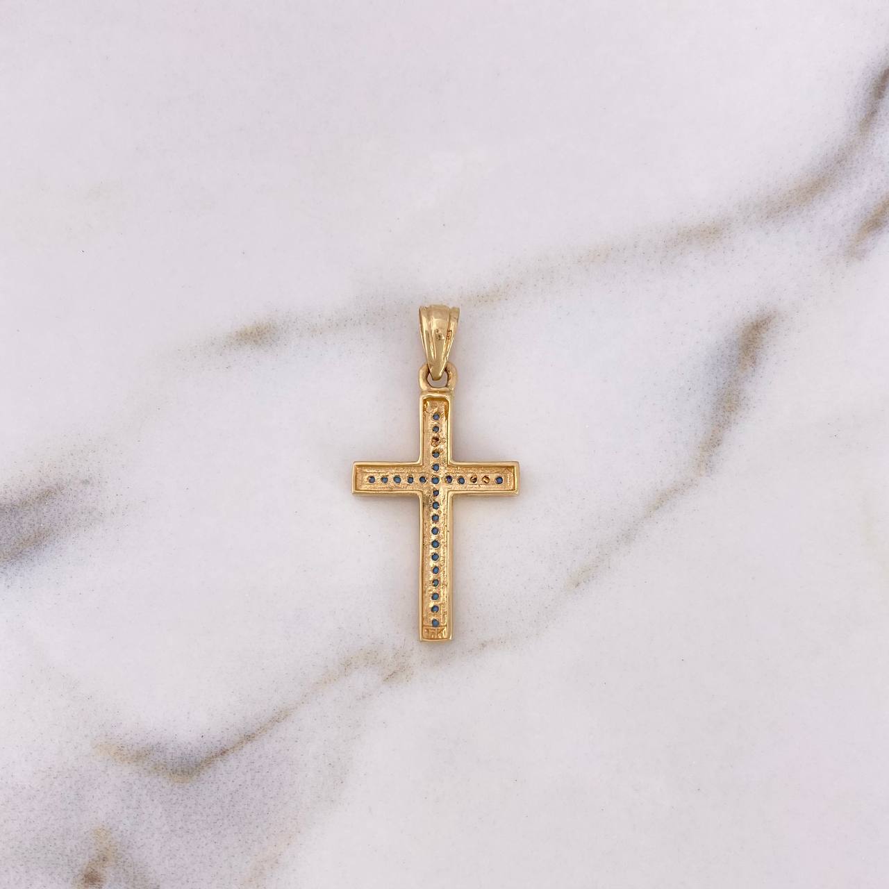 Dije Cruz 2.25gr / 3cm / Circones Azules Oro Amarillo 18K $