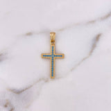 Dije Cruz 2.25gr / 3cm / Circones Azules Oro Amarillo 18K $