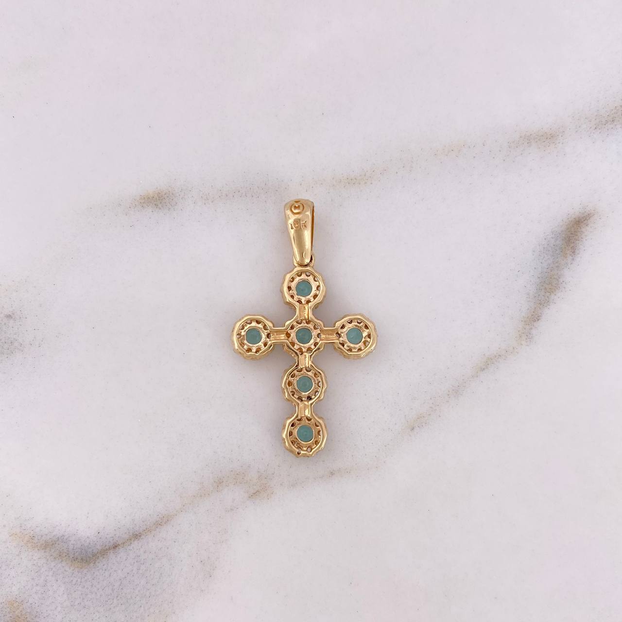 Dije Cruz Tupida 2.05gr / 2.8cm / Circones Blancos Azules Oro Amarillo 18K #