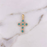 Dije Cruz Tupida 2.05gr / 2.8cm / Circones Blancos Azules Oro Amarillo 18K #