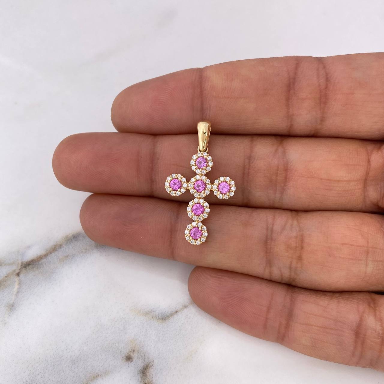 Dije Cruz Tupida 2.05gr / 2.8cm / Circones Blancos Rosados Oro Amarillo 18K &