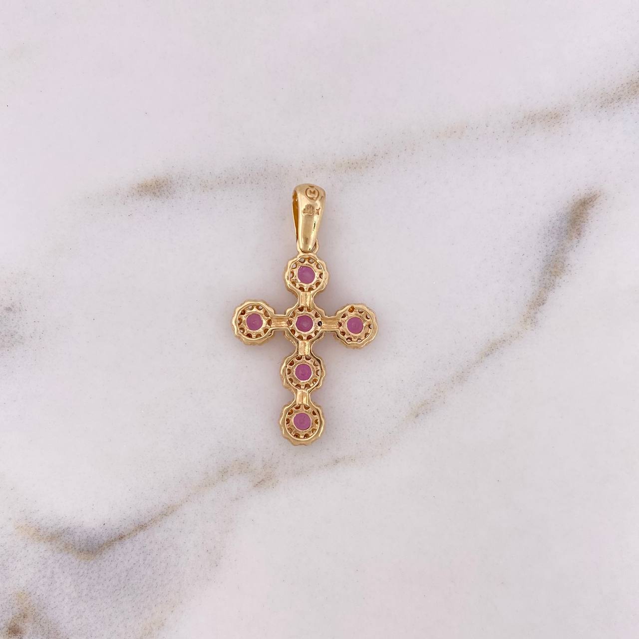 Dije Cruz Tupida 2.05gr / 2.8cm / Circones Blancos Rosados Oro Amarillo 18K &