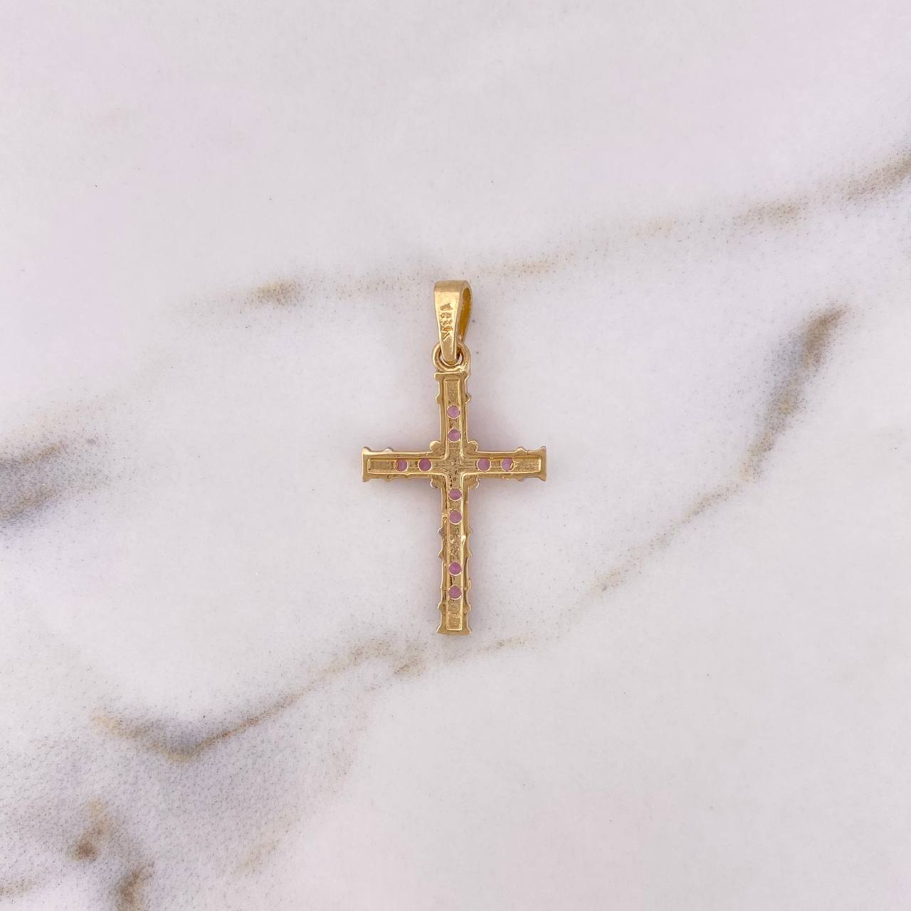 Dije Cruz Penitencia 1.9gr / 3cm / Circones Rosados Dos Oros Amarillo Blanco 18K $