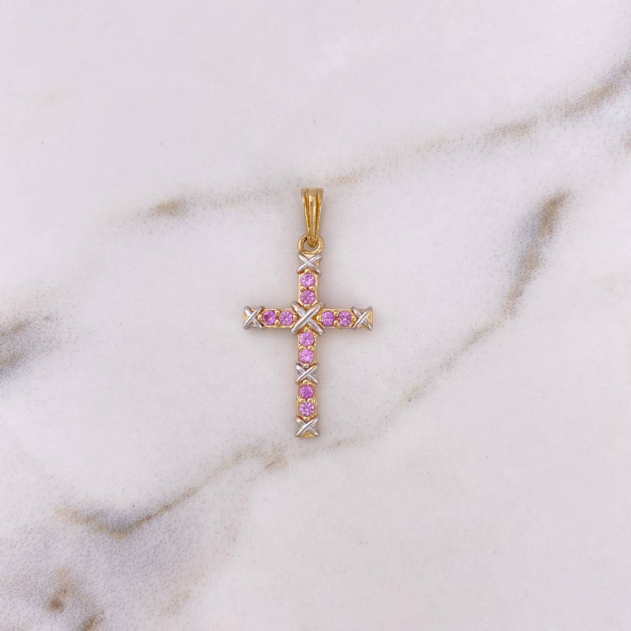 Dije Cruz Penitencia 1.9gr / 3cm / Circones Rosados Dos Oros Amarillo Blanco 18K $