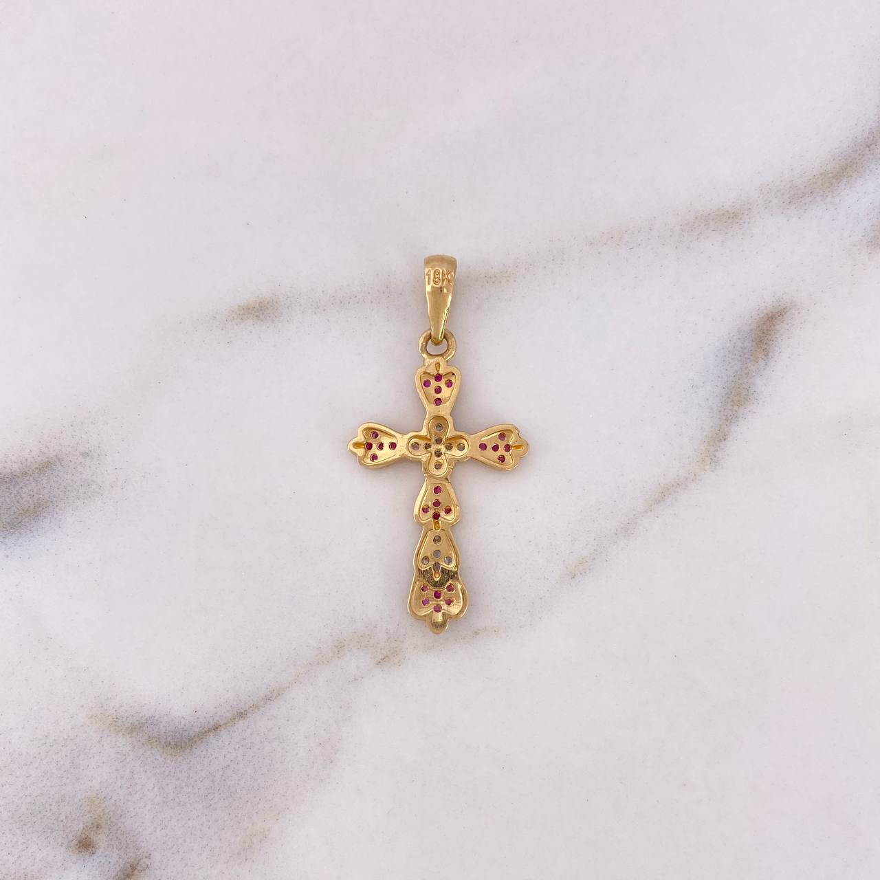 Dije Cruz 2.3gr / 3.3cm / Circones Blancos Fucsias Dos Oros Amarillo Blanco 18K $