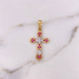 Dije Cruz 2.3gr / 3.3cm / Circones Blancos Fucsias Dos Oros Amarillo Blanco 18K $