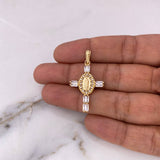 Dije Cruz Virgen Guadalupe 2.7gr / 3.7cm / Circones Blancos Oro Amarillo 18K $