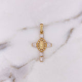 Dije Cruz Virgen Guadalupe 2.7gr / 3.7cm / Circones Blancos Oro Amarillo 18K $